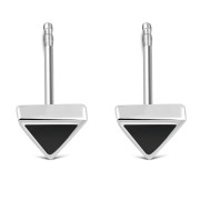 Black Onyx Triangle Silver Earrings - e348